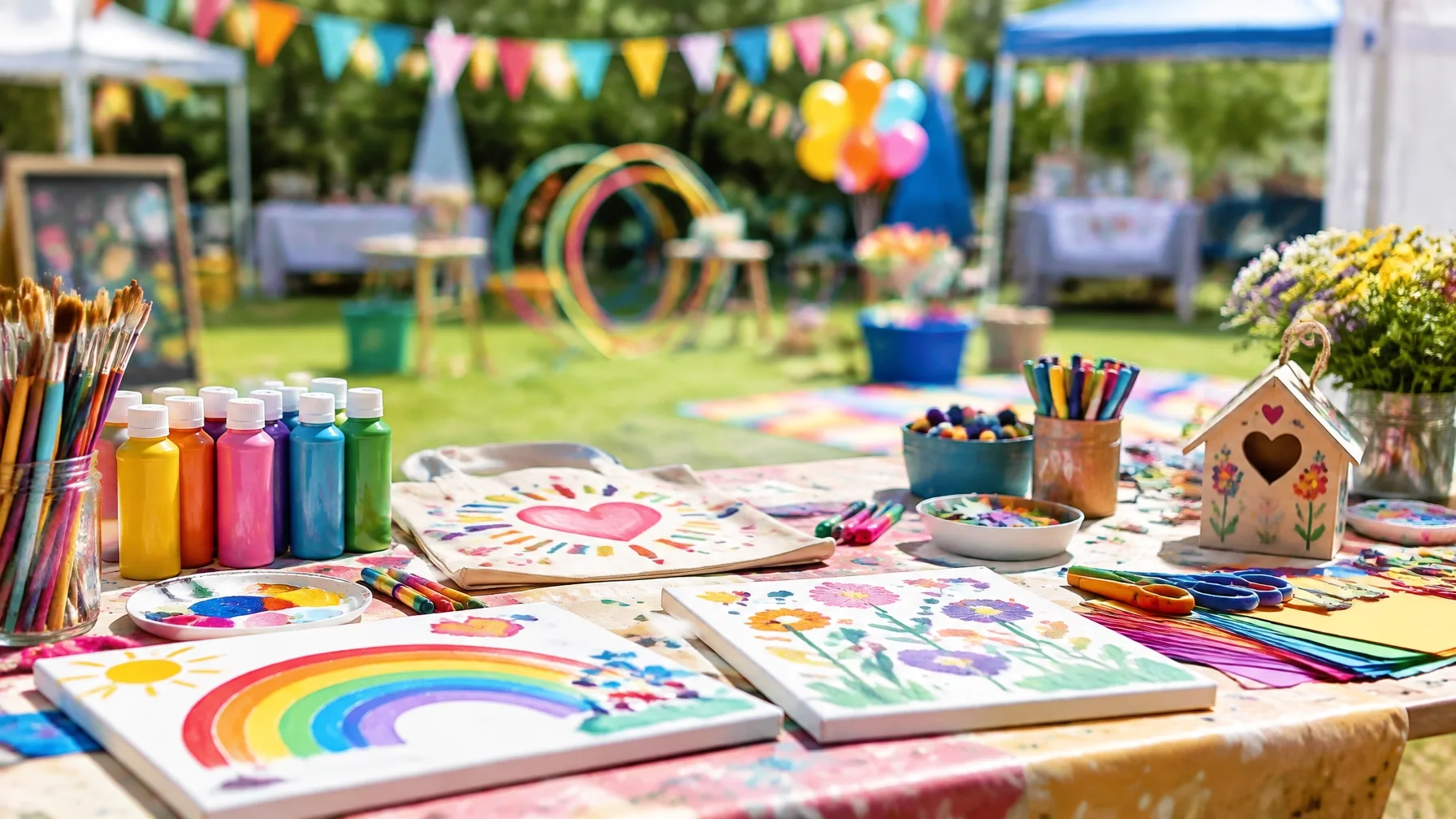 Children enjoying a colourful creative activity together
